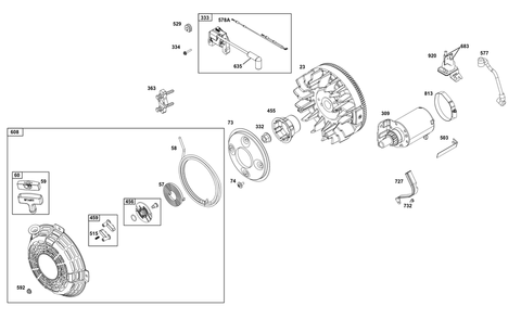 Flywheel, Ignition, And Starter Group Diagram and Parts List for 305447-0612-B5 200000 - 399999 Briggs and Stratton Engine